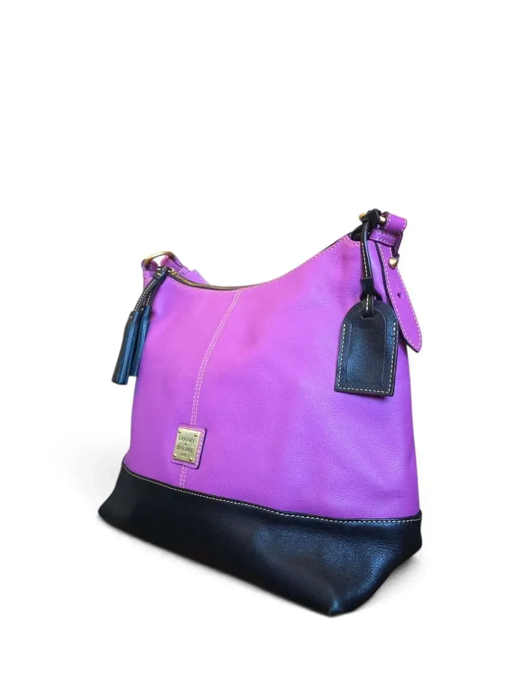 Dooney & Bourke Sophie Pebble Leather Hobo Bag Pink Black Colorblock Tassel